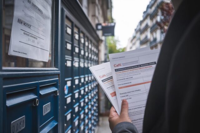 Documents CAF devant une entrée d’immeuble, symbole des APL suspendues