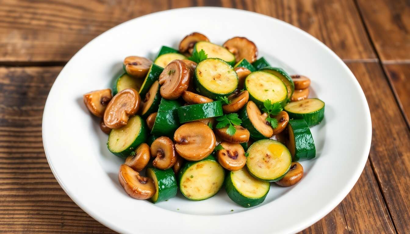 Courgettes sautées aux champignons et ail