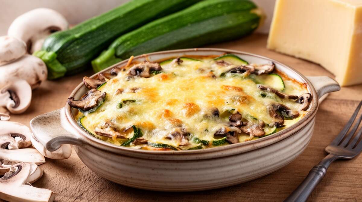 Gratin de courgettes et champignons au fromage